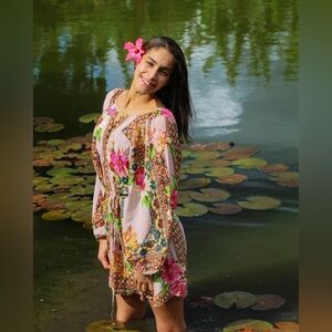 FARM Rio Tropical Floral Mini Dress - Pink and Green